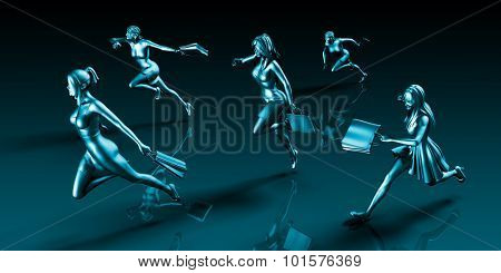 Shopping Frenzy Sale with Ladies Running to Shop