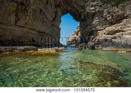 Seascape, Cliffs And Beaches On The Island Of Paxi, Greece