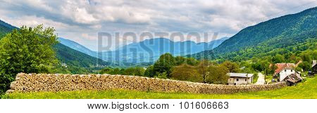 Long Wood Stack In French Alps Near Chambery