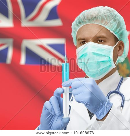 Doctor With Syringe In Hands And Canadian Province Flag On Background Series - Ontario