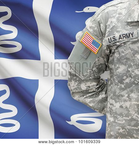 American Soldier With Flag On Background - Martinique