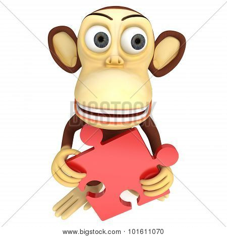 3D Cute Monkey With Red Puzzle