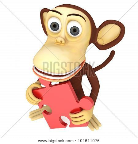 3D Cute Monkey With Red Puzzle