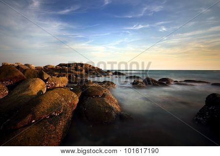 Reef And Seacoast At At Lipe Island Beach Of The Andaman Sea, In Satun Province Of Thailand