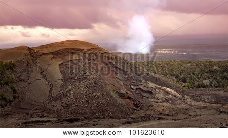 Steam And Smoke Rising From The Active Halemaumau Crater In Volcanoes National Park, Hawaii Big Isla
