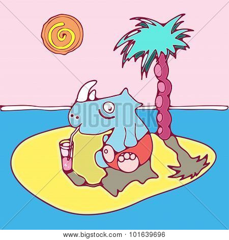 rhinoceros has a rest on the island