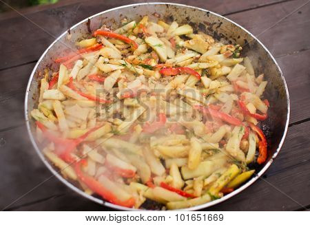 The potatoes in the skillet