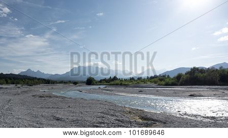 An image of the Isar and the Alps in Bavaria Germany