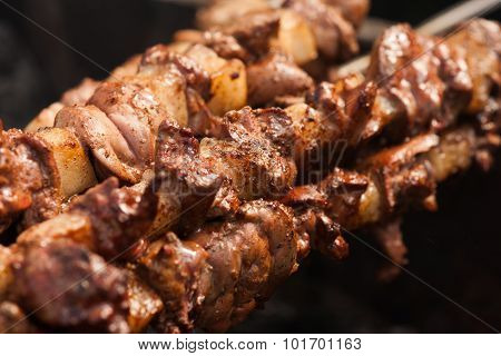 Beef Kababs On The Grill Closeup