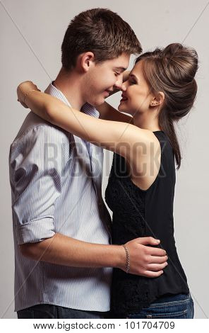 Happy Smiling Couple In Love. Over White Background