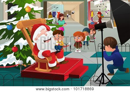 Kids Lining Up To Take Pictures With Santa Claus