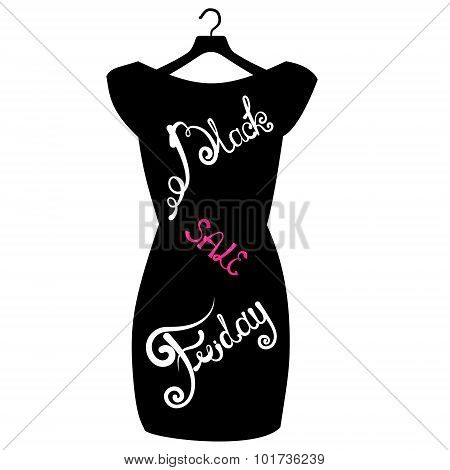 Vector Icon Poster Little Black Dress - Black Friday. Black Friday Lettering On The Fashionable Blac