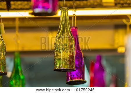 Beautiful colorful bottle hanging on the ceiling.