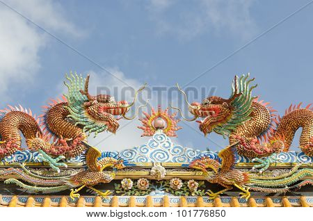 Chinese Dragon And Blue Sky.