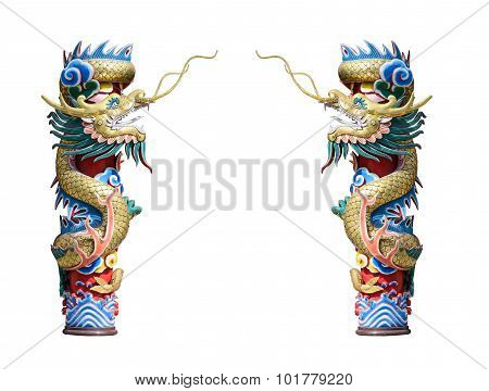 China Dragon Isolate, Chinese Temple In Thailand.