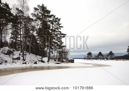 Finsky gulf of the Baltic sea in winter, near the town of Vyborg, North of Russia