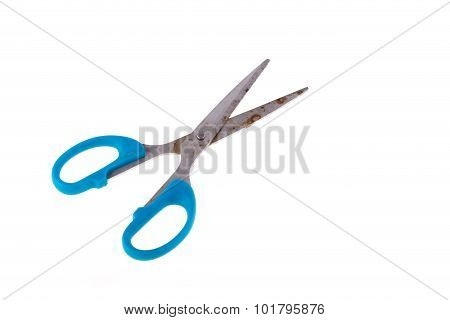Blue Scissors Rusty Isolated