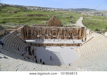 Amphitheater In Jerash (gerasa Of Antiquity), Capital And Largest City Of Jerash Governorate, Jordan