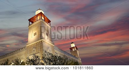King Hussein Bin Talal Mosque In Amman (at Night), Jordan