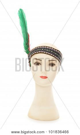 mannequin head with red indian headband cutout
