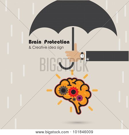 Creative Brain Protection Abstract Vector Logo Design Template. Generate Idea. Brainstorming Logotyp