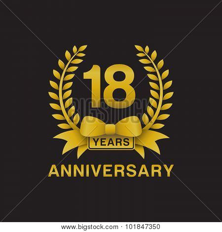 18th anniversary golden wreath logo black background
