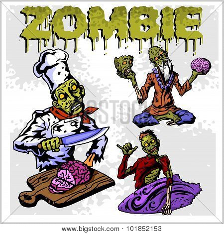 Cartoon zombie - vector set.