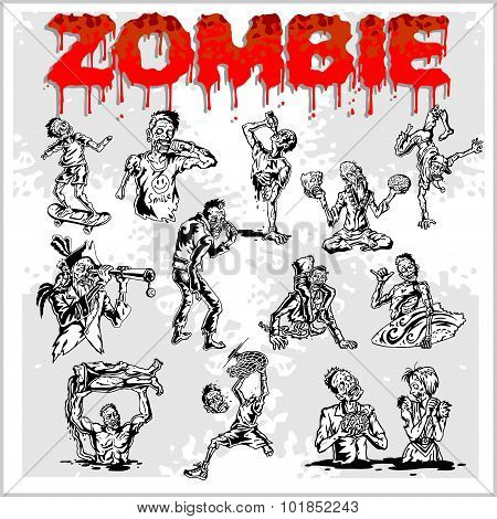 Cartoon zombie - vector set.