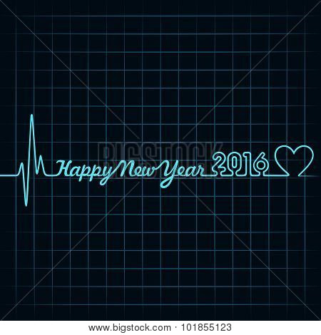creative New Year 2016 design with  heartbeat and heart symbol stock vector