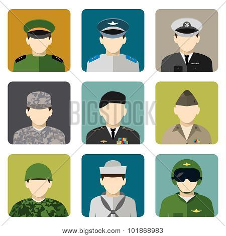 Military social network avatar icons set