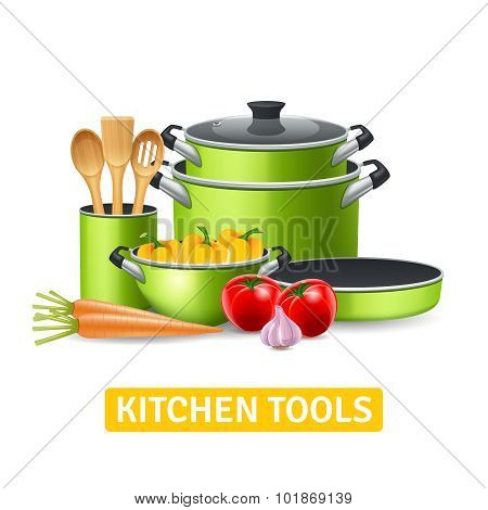 Kitchen Tools With Vegetables Illustration