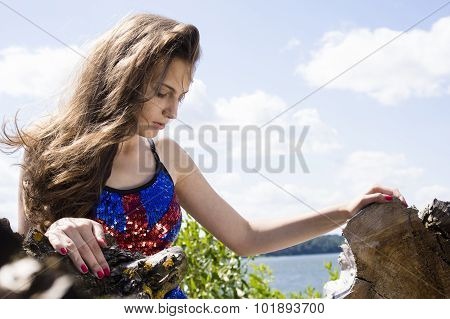 Beauty Teen Girl In Blue Uk Dance Costume