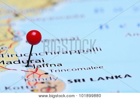 Jaffna pinned on a map of Asia