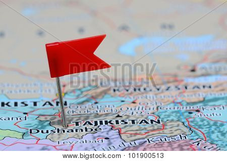 Dushanbe pinned on a map of Asia