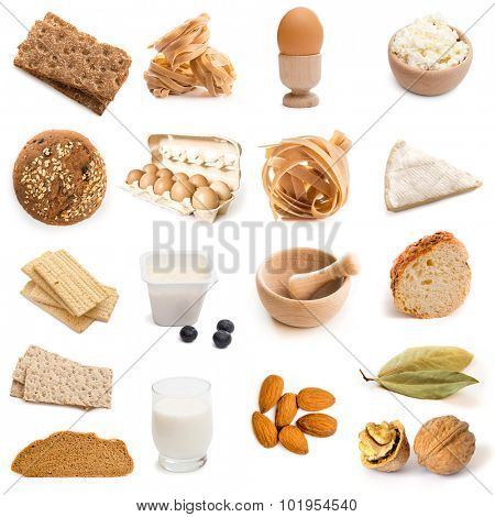 fitness products collage in brown color isolated on white background
