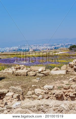 Ruins of ancient greek temple, Saranda Kolones. Cyprus Archaeological park at Kato Paphos, Cyprus