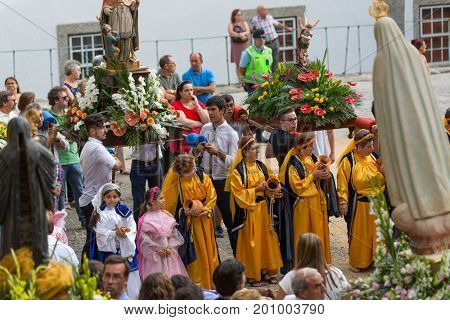 ABADIA, AMARES, PORTUGAL - August 15, 2017: Traditional religious procession of Senhora da Abadia in Amares, Portugal