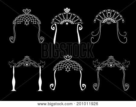 Set of vintage graphic Chuppah. Religious Jewish wedding canopy for. Vector illustration.