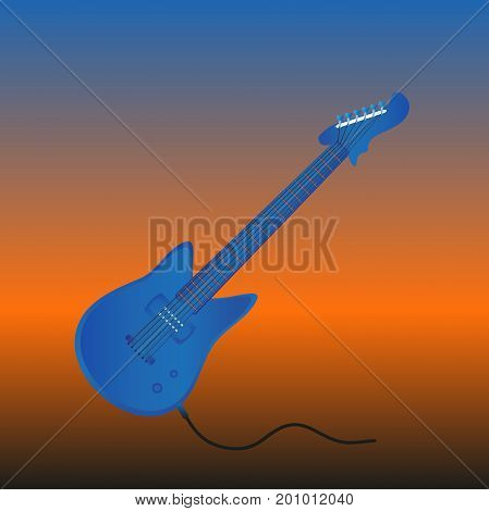 Cool electric guitar in blue color . On a dynamic background . Vector illustration