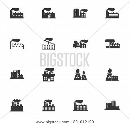 Industrial building factory and power plants icons set and symbols for web user interface