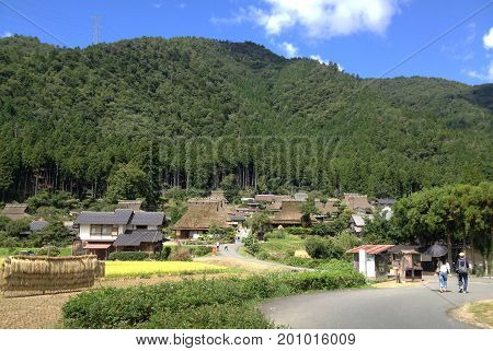 Miyama, Kyoto Japan. In the area there are dozens of grass thatched roof houses.