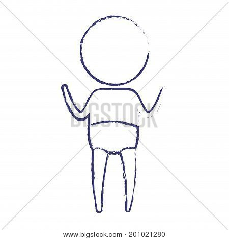 blurred blue silhouette of pictogram little boy standing in knickers with hands up vector illustration