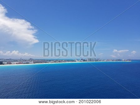 image took form the sky of beach of cancun