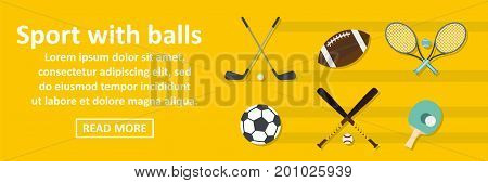 Sport with balls banner horizontal concept. Flat illustration of sport with balls banner horizontal vector concept for web