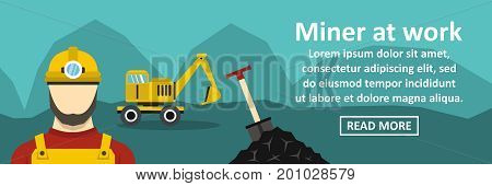 Miner at work banner horizontal concept. Flat illustration of miner at work banner horizontal vector concept for web