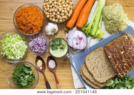 Chickpea Sandwiches with garlic sauce and avocado