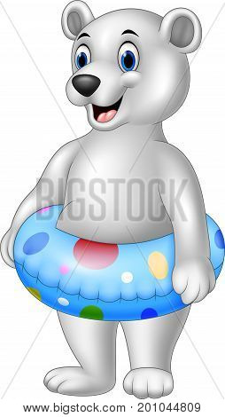 Vector illustration of Cartoon polar bear with inflatable ring