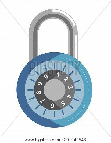Metal lock with round corpus and numeric code with mechanic system inside isolated cartoon flat vector illustration on white background. Compact security device to keep things in secret place.