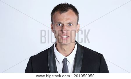 portrait of businessman in anger screaming, Isolated on White background