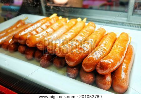 Sausage Shop in Korea Walking and eating very tasty sausage.